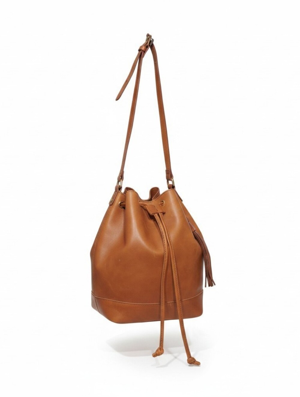 Madewell Lafayette Drawstring Tassel Cognac Leather Bucket Bag Gently Loved